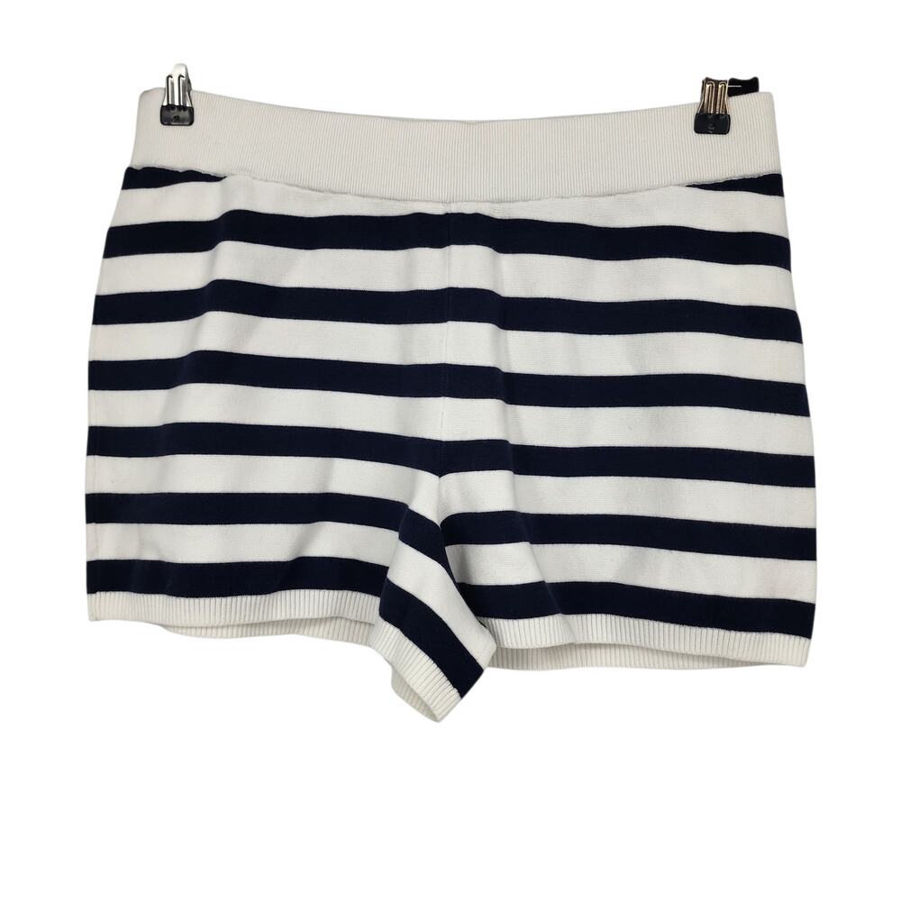 NWT Club Monaco Navy Blue White Milano Stripe High Rise Knit Shorts Size XL